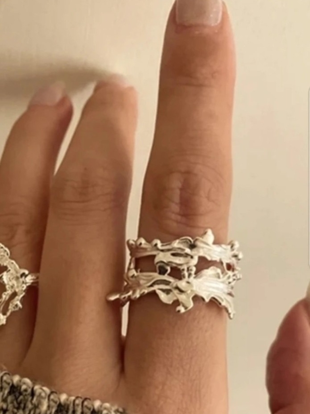 Sterling Silver Textured Band Ring - Silver Adjustable